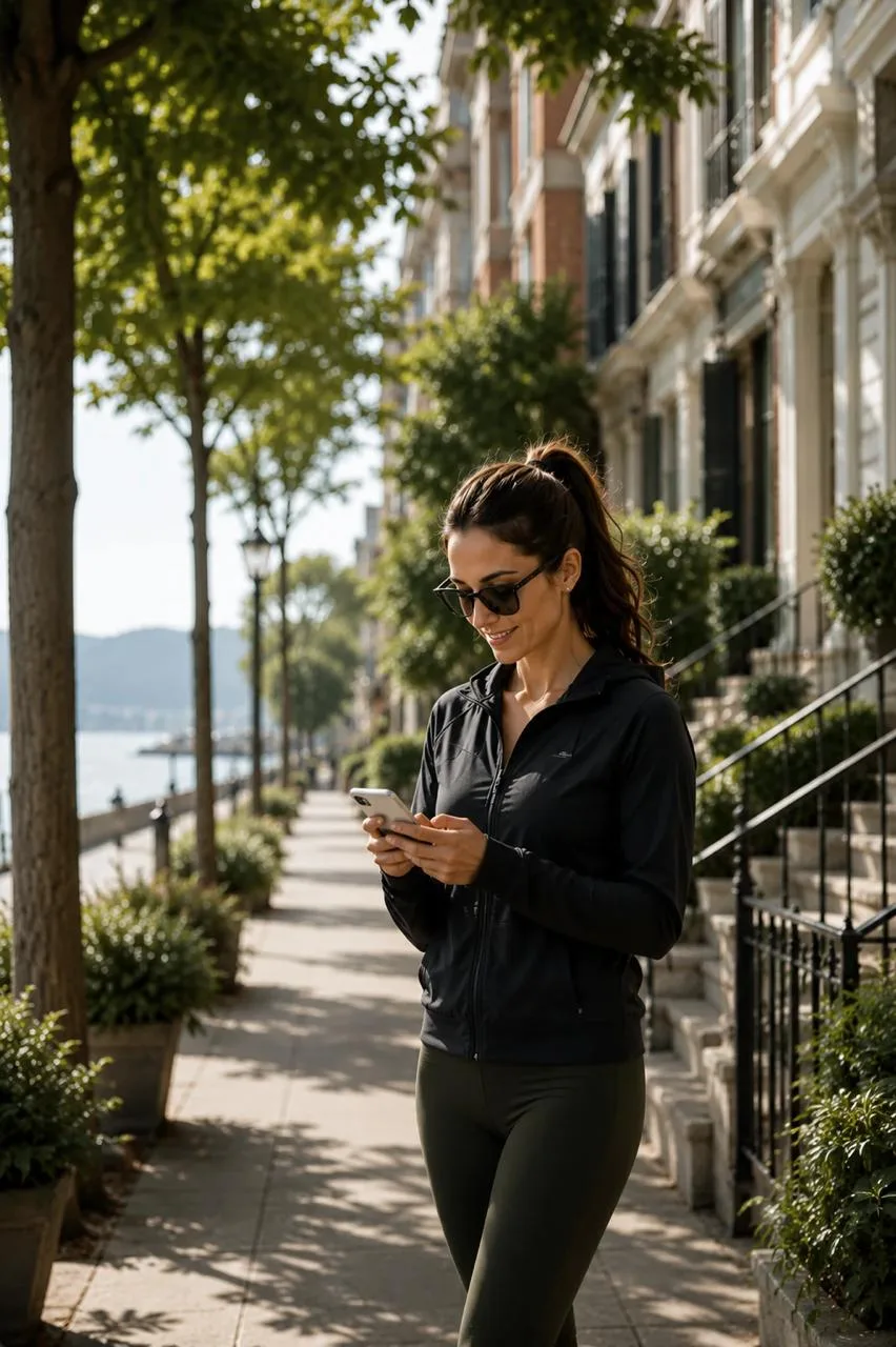 A woman on her couch, texting her health guide