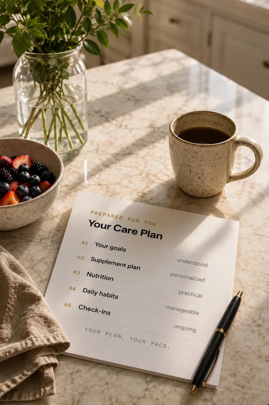 A personal care plan on a table